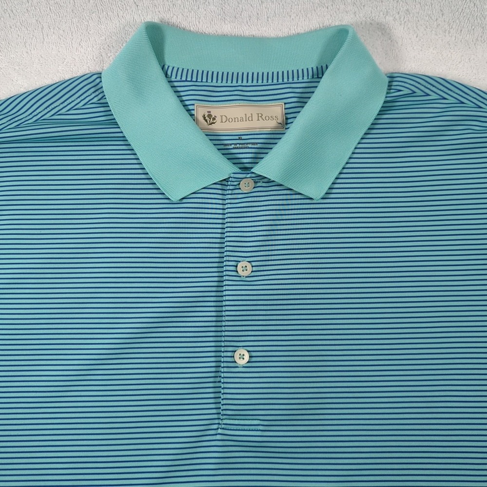 Donald Ross Striped Performance Polo Mens Size XL Blue Green Golf Shirt